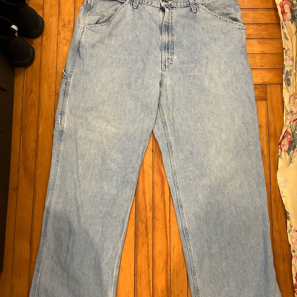 Men's Relaxed Fit Denim Jeans Light Blue Carpenter style made in USA 100%cotton